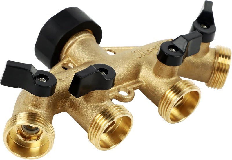 Lifynste 4 Way Brass Hose Splitter, 3/4" Brass Hose Faucet Manifold, Garden Hose Adapter Connector - Image 3